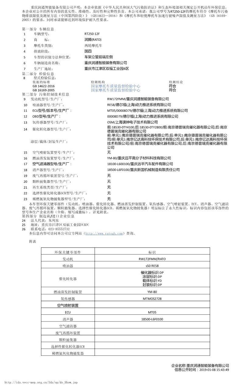 RT250-12F機動車環(huán)保信息